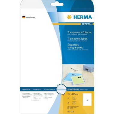 HERMA Folienetiketten 210x297mm 4375 transparent 25 St./25 Blatt