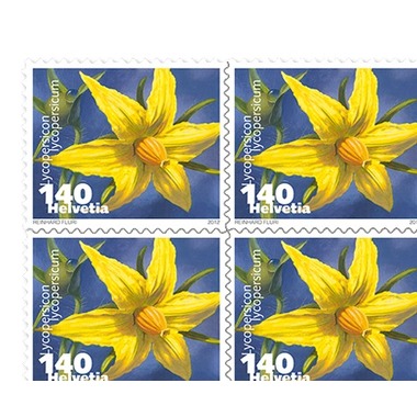Briefmarken CHF 1.40 «Tomate», Bogen mit 10 Marken Bogen Gemüseblüten, selbstklebend, ungestempelt