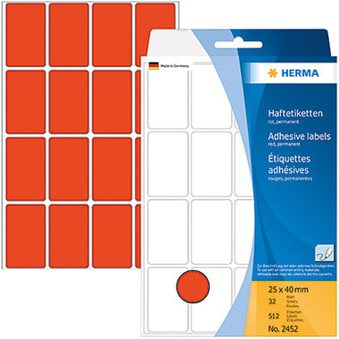 HERMA Etichette 25x40mm 2452 rosso 512 pezzi