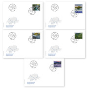 Busta primo giorno «Paesaggi fluviali svizzeri» Francobolli singoli (5 francobolli, valore facciale CHF 10.10) su 5 buste primo giorno (FDC) C6