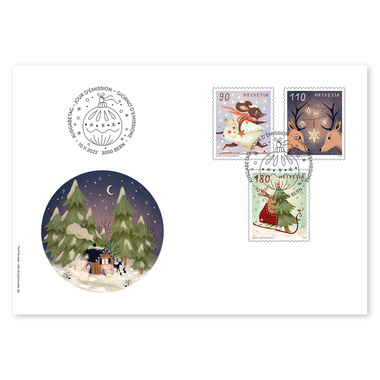 Busta primo giorno «Natale – Auguri gioiosi» Serie (3 francobolli, valore facciale CHF 3.80) su busta primo giorno (FDC) C6