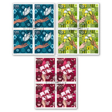 Série de blocs de quatre «Occasions spéciales» Série de blocs de quatre (12 timbres, valeur d'affranchissement CHF 13.60), autocollant, oblitéré