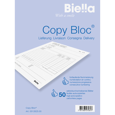 BIELLA Liefers. COPY-BLOC D/F/I/E A6 51262500U selbstdurchschreib. 50x2 Blatt