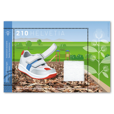 Briefmarke CHF 2.10 «Schweizer Erfindungen - Klettverschluss», Sonderblock Sonderblock «Schweizer Erfindungen - Klettverschluss», gummiert, gestempelt