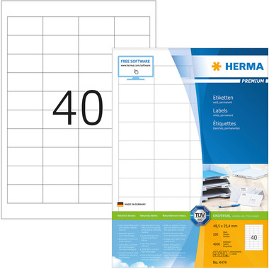 HERMA Etiquettes Premium 48,5x25,4mm 4474 blanc 4000 pcs.