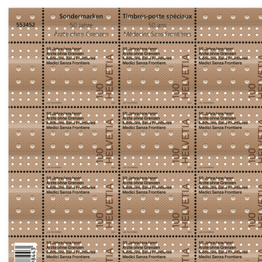 Stamps CHF 1.00 «Plaster», Sheet with 20 stamps Sheet 50 years Doctors Without Borders, gummed, mint