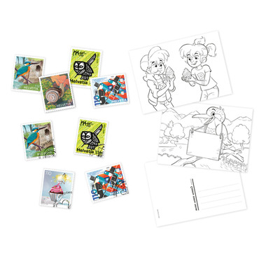 «Phila & Franco» Briefmarkenset für Kinder, DE, 1/22 Briefmarkenset für Kinder, 8 Briefmarken (4 gestempelt, 4 ungestempelt), 3 Postkarten