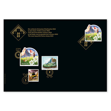 «Le plus beau timbre suisse 2022», Enveloppe spéciale Timbre isolés (1 timbre, valeur d'affranchissement CHF 1.10) sur enveloppe spéciale E6