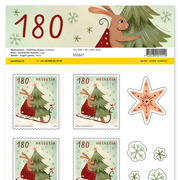 Timbres CHF 1.80 «Luge», Feuille de 10 timbres Feuille «Noël – Salutations festives», autocollant, non oblitéré