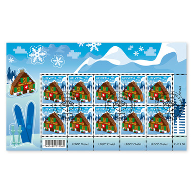 Timbres CHF 0.90 «Chalet», Feuille miniature de 10 timbres Feuille «LEGO», autocollante, oblitérée