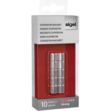 SIGEL Superdym-Magnete 10mm BA701 stark silber, 10 Stück