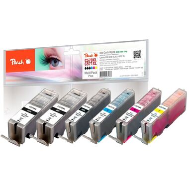 Peach Spar Pack Plus Tintenpatronen XL kompatibel zu Canon 2xPGI-570XL, CLI-571XL