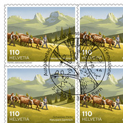 Stamps CHF 1.10 «Gantrisch Nature Park», Sheet with 10 stamps Sheet «Swiss Parks» of CHF 1.10, self-adhesive, cancelled