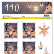 Briefmarken CHF 1.10 «Nacht», Bogen mit 10 Marken Bogen «Weihnachten – Festliche Grüsse», selbstklebend, ungestempelt