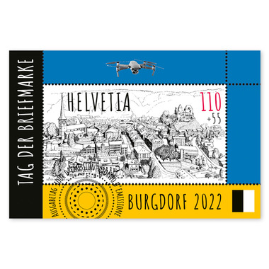 Briefmarke CHF 1.10+0.55 «Tag der Briefmarke 2022 Burgdorf», Sonderblock Sonderblock «Tag der Briefmarke 2022 Burgdorf», gummiert, gestempelt