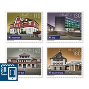 Timbres Série «Gares suisses» Série (4 timbres, valeur d&#039;affranchissement CHF 5.60), autocollant, non oblitéré