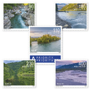 Timbres Série «Paysages fluviaux suisses» Série (5 timbres, valeur d&#039;affranchissement CHF 10.10), autocollant, non oblitéré