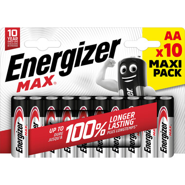 Energizer Batterie Max Mignon (AA), 10 Stk 10-Packung Energizer Max AA-Batterie, Mignon Alkali-Batterien (LR6)