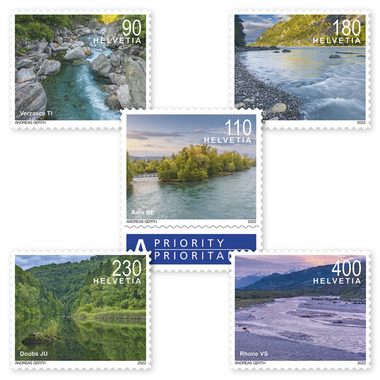 Stamps Series «Swiss river landscapes» Set (5 stamps, postage value CHF 10.10), self-adhesive, mint