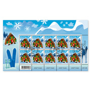 Stamps CHF 0.90 «Chalet», Sheetlet with 10 stamps Sheet «LEGO», self-adhesive, cancelled
