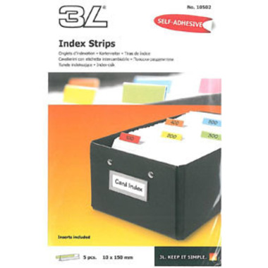 3L Index tabs 10x150mm 10502 5-colori, autoadesivo 5 pezzi