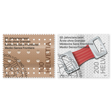 Timbres Série «50 ans Médecins Sans Frontières» Série (2 timbres, valeur d'affranchissement CHF 3.00), gommé, oblitéré
