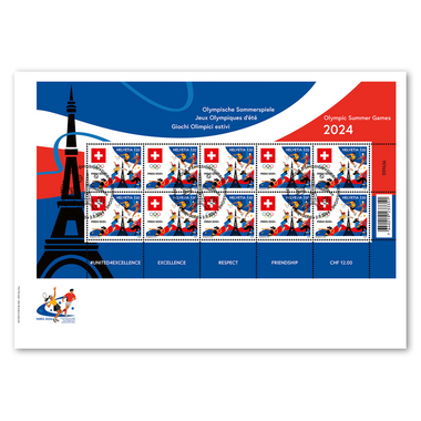 Ersttagsumschlag «Olympische Sommerspiele Paris 2024» Kleinbogen (10 Marken, Taxwert CHF 12.00) auf Ersttagsumschlag (FDC) C5