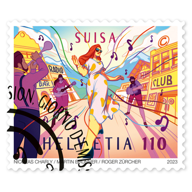 Stamp «100 years SUISA» Single stamp of CHF 1.10, self-adhesive, cancelled