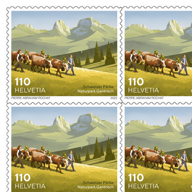 Stamps CHF 1.10 «Gantrisch Nature Park», Sheet with 10 stamps Sheet «Swiss Parks» of CHF 1.10, self-adhesive, mint