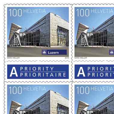 Timbres CHF 1.00 «Luzern», Feuille de 50 timbres Feuille Gares suisses, autocollant, non oblitéré