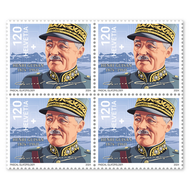 Block of four «150 years General Henri Guisan» Block of four (4 stamps, postage value CHF 4.80), gummed, mint