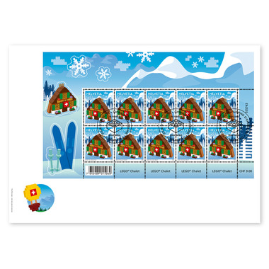 First-day cover «LEGO» Miniature sheet «Chalet» (10 stamps, postage value CHF 9.00) on first-day cover (FDC) C5