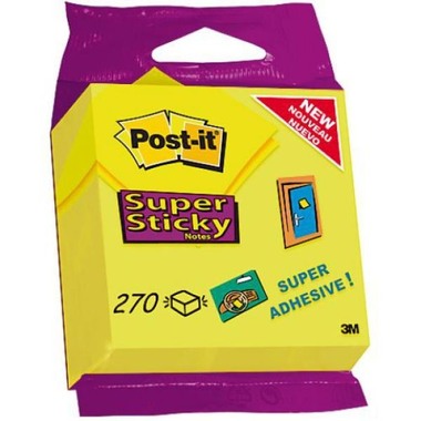 POST-IT Bloc notes cube 76x76mm 2014-S Super Sticky neon-jaune. 270f.