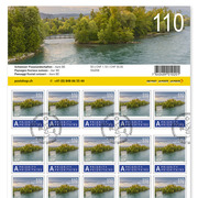 Stamps CHF 1.10 «Aare», Sheet with 10 stamps Sheet «Swiss river landscapes», self-adhesive, cancelled