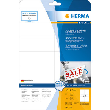 HERMA Etichette Movables 63,5x46,6mm 4203 bianco, non perm. 450pz./25fl.