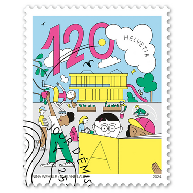 Stamp «150 years compulsory school» Single stamp of CHF 1.20, self-adhesive, cancelled