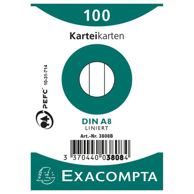 EXACOMPTA Cartes-fiches A8 lignées 3808B blanc 100 pièces