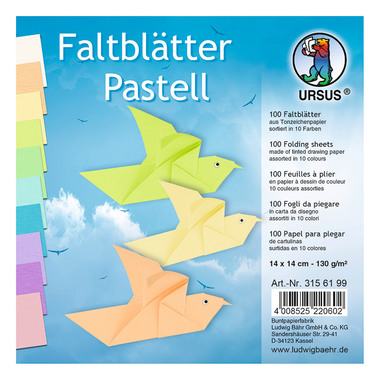 URSUS Faltblätter Origami 14x14cm 3156199 Pastell-Farben ass. 100 Blatt