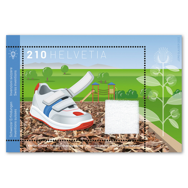 Briefmarke CHF 2.10 «Schweizer Erfindungen - Klettverschluss», Sonderblock Sonderblock «Schweizer Erfindungen - Klettverschluss», gummiert, ungestempelt