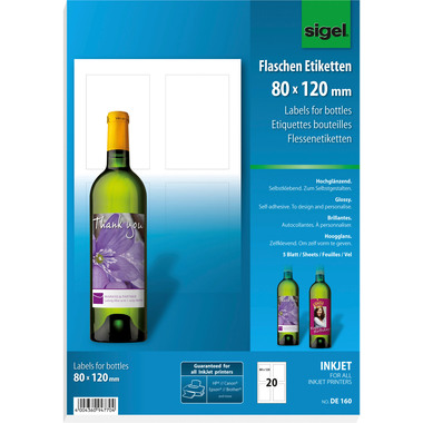 SIGEL Etiquette bouteille 80x120mm DE160 85g 20 pcs.