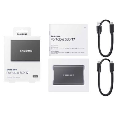 Samsung Portable SSD T7 Titan Grey 1000GB Die Lieferung kann aufgrund der grossen Nachfrage zwischen 1 bis 4 Arbeitstage in Anspruch nehmen