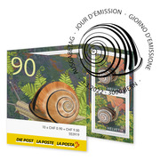 Stamps CHF 0.90 «Snail», Stamp booklet with 10 stamps Stamp booklet «Animals in their habitats», self-adhesive, cancelled