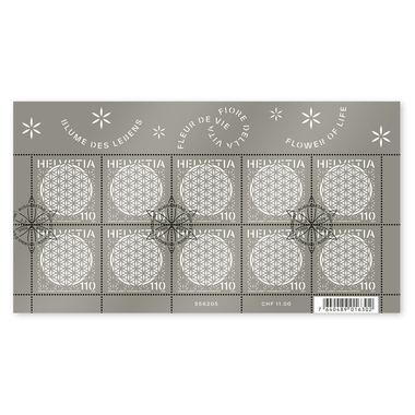 Stamps CHF 1.10 «Flower of Life», Sheetlet with 10 stamps Sheet «Flower of Life», self-adhesive, cancelled