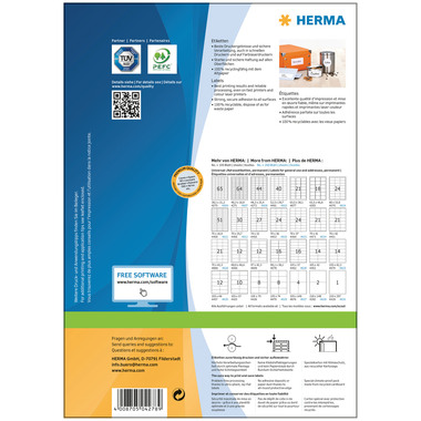 HERMA Étiquettes PREMIUM 70x50.8mm 4278 blanc,perm. 1500pcs./100flls.