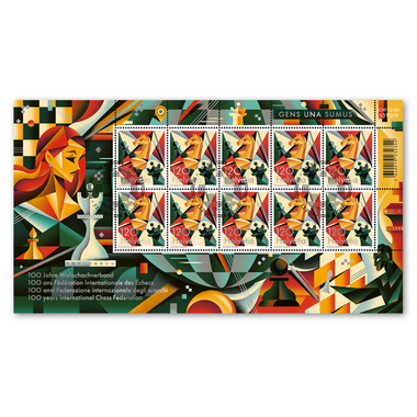 Briefmarken CHF 1.20 «100 Jahre Weltschachverband», Kleinbogen mit 10 Marken Bogen «100 Jahre Weltschachverband», gummiert, gestempelt