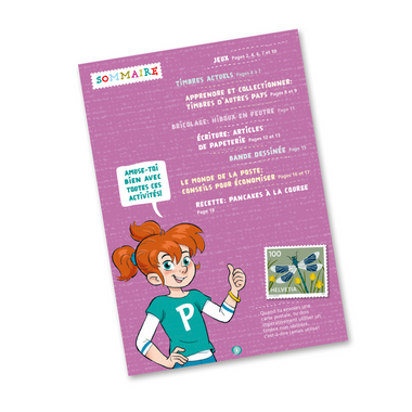 «Phila & Franco» set philatélique pour enfants, FR, 3/24 Set de 20 pages, 6 Timbres (valeur d'affranchissement CHF 5.60, 1 oblitéré, 5 non oblitérés), 3 Cartes postales