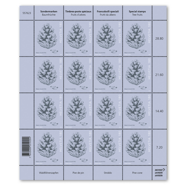 Timbres CHF 1.80 «Pive de pin», Feuille de 16 timbres Feuille «Fruits d’arbres», gommé, non oblitéré