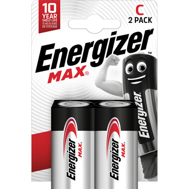 Energizer Batterie Max Baby (C), 2 Stk 2-Packung Energizer Max C-Batterien, Baby Alkali-Batterien (LR14)