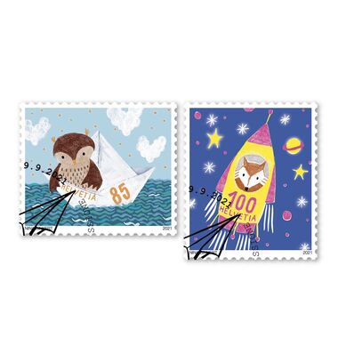 Stamps Series «Animal messengers» Set (2 stamps, postage value CHF 1.85), gummed, cancelled