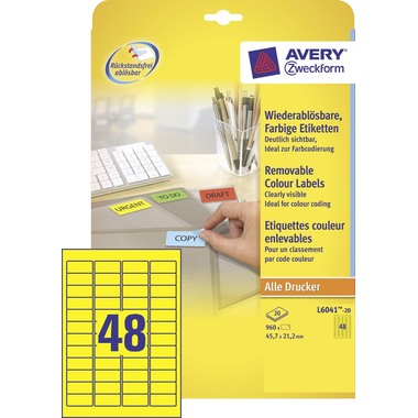 AVERY ZWECKFORM Etichette 45,7x21,2mm L6041-20 giallo 960/20fl.